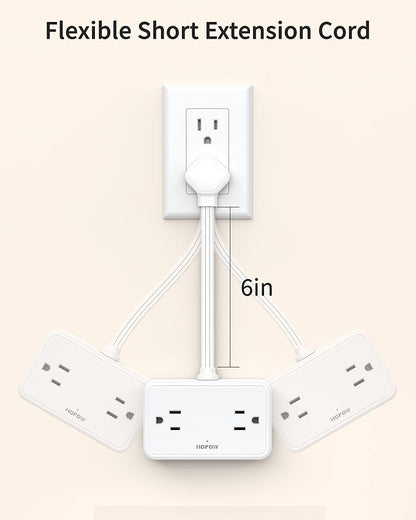HOPOW Short Extension Cord 0.5FT, Flat Plug Outlet Extender with 4 Outlets & 4 USB Ports(2 USB C), No Surge Protector for Cruise Ship, Multiple Outlet Small Power Strip for Home Office Travel