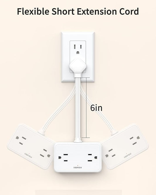 HOPOW Short Extension Cord 0.5FT, Flat Plug Outlet Extender with 4 Outlets & 4 USB Ports(2 USB C), No Surge Protector for Cruise Ship, Multiple Outlet Small Power Strip for Home Office Travel