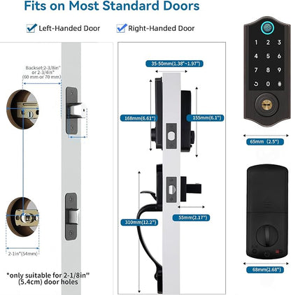 Fingerprint Smart Door Lock for Front Door with Handle Set, App Control, Keyless Entry Keyless Deadbolt, Digital Electronic Touchscreen Keypad, Auto Lock, Aged Bronze