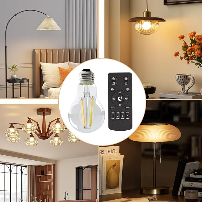 Smart Light Bulbs,Remote Control LED Light Bulb,Vintage Edison Bulbs Remote Control,800LM 6W (60W Equivalent),Dimmable 2700k-6500k,A60A19,E26 Base