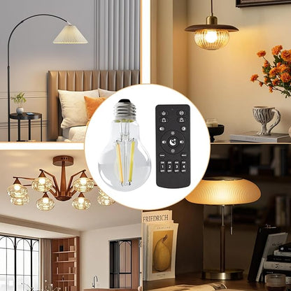 Smart Light Bulbs,Remote Control LED Light Bulb,Vintage Edison Bulbs Remote Control,800LM 6W (60W Equivalent),Dimmable 2700k-6500k,A60A19,E26 Base