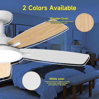 Roomratv 52 Inch Smart Ceiling Fan Compatible with App/Alexa/Google home | White,Beep-Off ,Ultra Quiet,Bright and Dimmable Led Light,Energy saving,Reversible,Remote Control