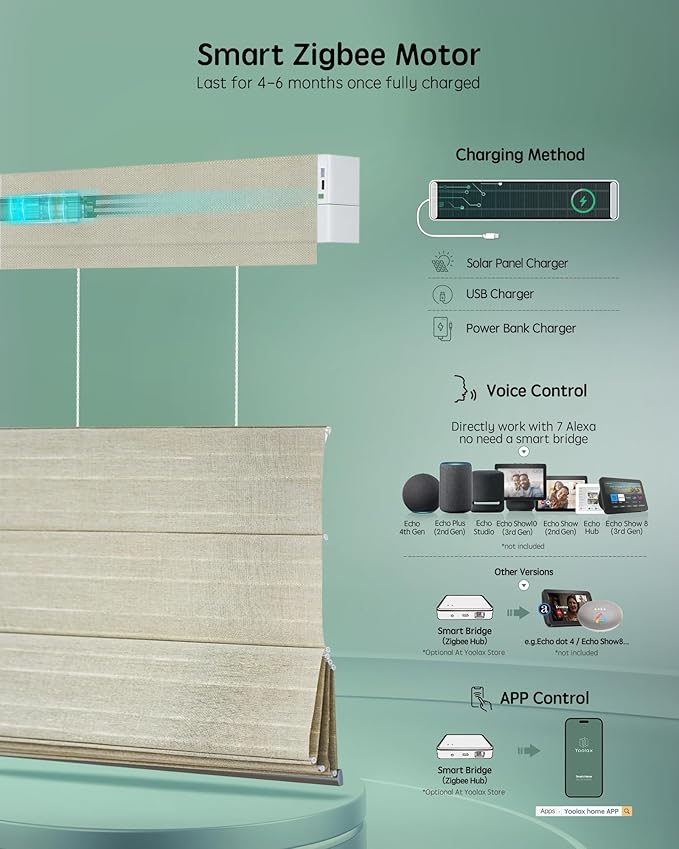 Yoolax Smart Top Down Bottom Up Roman Shades, Motorized Roman Shades with Remote, Light Filtering Smart Blinds Work with Alexa, Google Home, Apple Homekit for Living Room, Customized (Woven Dune)