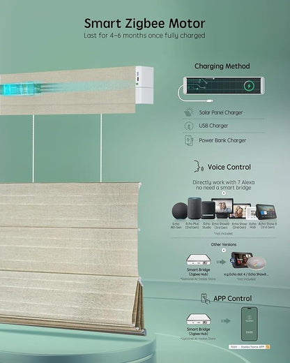 Yoolax Smart Top Down Bottom Up Roman Shades, Motorized Roman Shades with Remote, Light Filtering Smart Blinds Work with Alexa, Google Home, Apple Homekit for Living Room, Customized (Woven Dune)