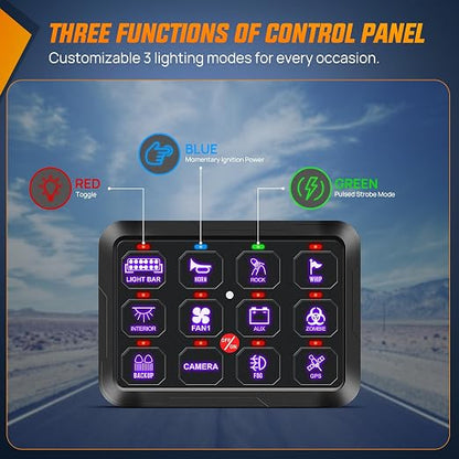 Nilight 12 Gang Switch Panel Relay System with Automatic Dimmable | RGB Backlight Panel Circuit Control Fuse Wiring Harness ON Off LED Switches Pod for 12V 24V Cars Trucks Campers SUV