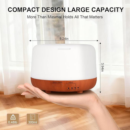 Marchred 300ML Essential Oil Diffuser, Small Aromatherapy Diffuser with Remote, 7-Color LED Light, 4 Timer Settings, Safe Auto-Off, for Bedroom, Desk, Home Office