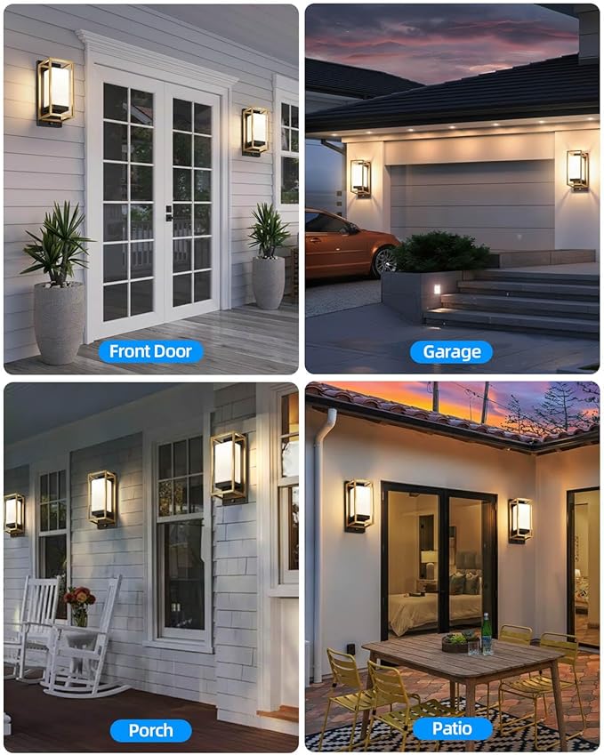 RAYVO Modern Outdoor Wall Light with Dusk to Dawn Sensor, Waterproof Exterior Light Fixture with E26 Base, 3000K LED Bulb Included, Outdoor Sconce Lights for Porch Garage Entryway