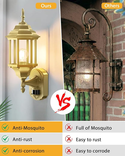 Redluck Motion Sensor Outdoor Lights, 16 inch Dusk to Dawn Outside Porch Lights, Waterproof Anti-Rust Aluminum Outdoor Wall Lights Exterior Lighting Fixtures for House, Garage, Front Door, Gold