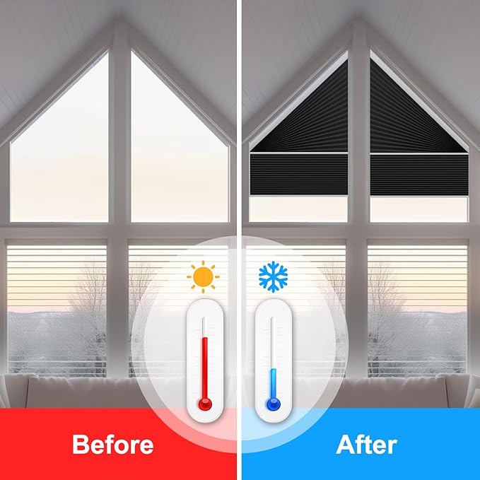 Godark Smart Angled Customized Blackout Honeycomb Blinds Suitable for Trapezoidal/Triangular/Polygonal Windows Motorized Cellular Shades Compatible with Alexa/Google Home/Tuya APP-Black
