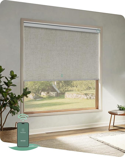 Yoolax Motorized Shades App Control, Blackout Automatic Blinds for Indoor Windows, Electric Roller Shades for Bedroom Living Room Office (Blackout Artisan Beige, 35" W x 72" H)