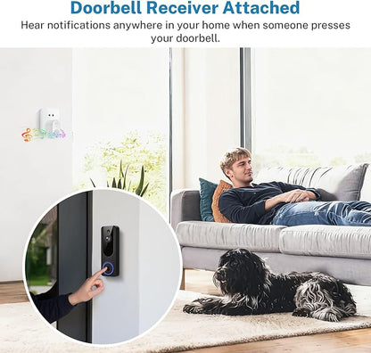 Hubposh Doorbell Camera Wireless with Indoor Receiver, Baby Monitor, Battery Powered, AI Human and Motion Detection, 2 Way Talk, 1080P Night Vision, Cloud Storage (Sold Separately)