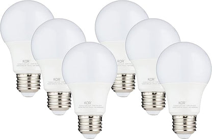 KOR 6 Pack A19 LED Light Bulb, 60W Equivalent, 3000K Soft White, 800 Lumens, Efficient 9 Watt Replacement Bulbs with E26 Standard Base, 15000 Long Life Hours, Non-Dimmable, 80+ CRI, UL Listed