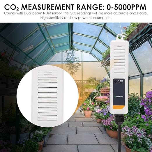 CO2 Controller Carbon Dioxide Controller with Auto Day and Night&Relay Function CO2 Monitor NDIR CO2 Sensor for Greenhouse, Grow Room, Grow Tent