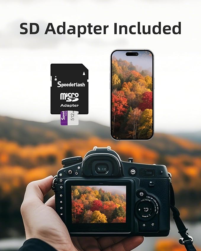 Micro SDXC Memory Card 64GB Pack, Speederlash Camera Plus TF Card with Adapter, 90MB/s Read Speed, 4K UHD&5K Video Support, U1 V30 A1 Rated, for Security Camera, Smartphone, Drone, Tablet, PC