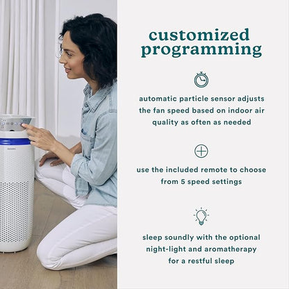 Homedics 5-in-1 UV-C Air Purifier - 360-Degree HEPA Filter for 1,593 Sq Ft, Extra Large Air Purifiers for Bedroom and Home, Essential Oil Pads, Built-In Timer, 5 Speed Settings for Large Rooms, White