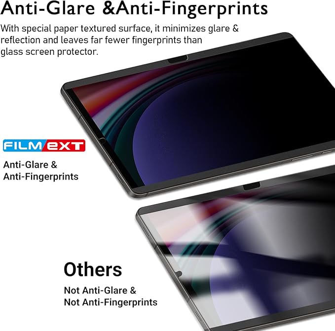 FILMEXT Magnetic Privacy Screen for Samsung Galaxy Tab S10 Plus 2024/Tab S9 FE+/Tab S9 Plus 2023/Tab S8+/Tab S7 FE/Tab S7 Plus 2020 12.4 inch,Anti Spy Anti Glare Anti Blue Light Screen Filter-Matte