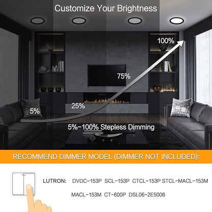 LZHOME 6 Pack 8 Inch LED Recessed Lighting with Junction Box Ultra-Thin, 3000K/4500K/6000K Selectable, 8" Dimmable Canless LED Downlight, 1800LM CRI80 High Brightness 5%-100% Recessed Light (Black)