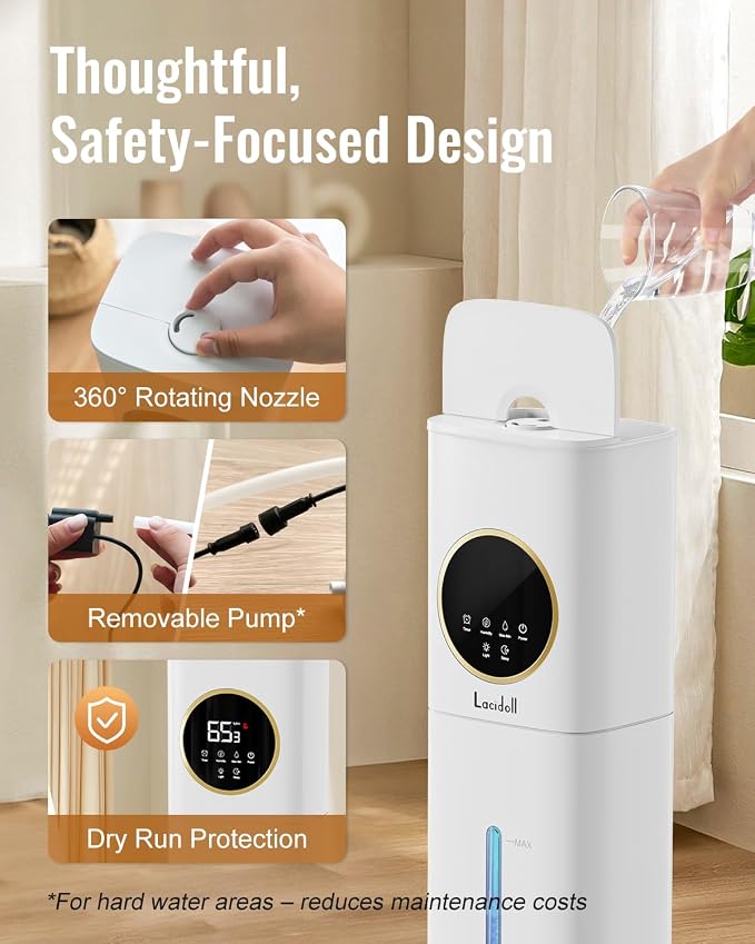 LACIDOLL 8L Humidifier for Bedroom with Night Light Diffuser, White