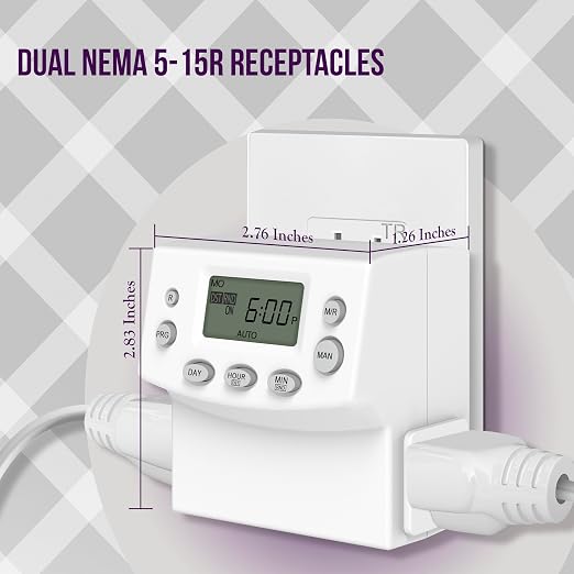 ENERLITES Heavy Duty Indoor Digital Timer Outlet, UL Listed, 2 Pack | 3 Prong Plug in Timers for Electrical Outlets, Lamps, Fans, Grounded Outlet, 7 Day Random, 120V 15A 1200W