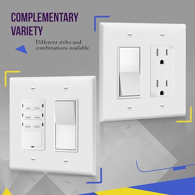 ENERLITES Decorator Light Switch or Receptacle Outlet Wall Plate, Mid-Size 2-Gang 4.88" x 4.92", Polycarbonate Thermoplastic, UL Listed, 8832M-W, White