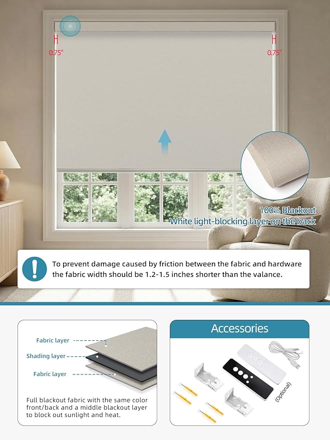SmartWings Motorized Smart Blinds with Remote, Custom Automatic 100% Blackout Roller Shade Compatible with Alexa/Homekit/Google, Electric Smart Blinds for Indoor Windows, Bouvardia Cream