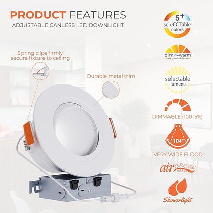 HALO RA 6-Inch Canless LED Recessed Downlight with Adjustable Gimbal, Selectable Lumens and Selectable Color Temperature Settings, Dim-to-Warm Technology, Damp Location Rated - RA6LS9FSD2W1EWHDM