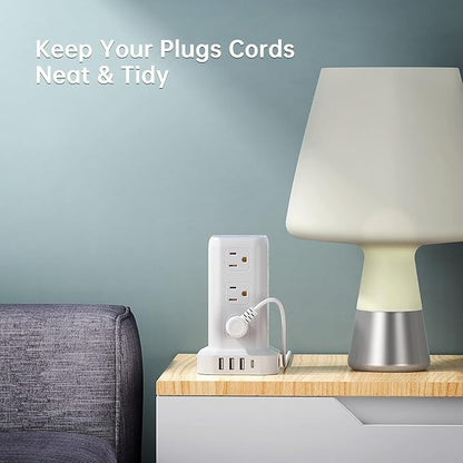 PD20W Power Strip Tower Surge Protector,16.5FT Extension Cord,Power Strip with USB 12 Outlets with 4 USB Ports (1 USB C), Flat Plug Multi Plug Outlet Extender Overload Protection for Home Office