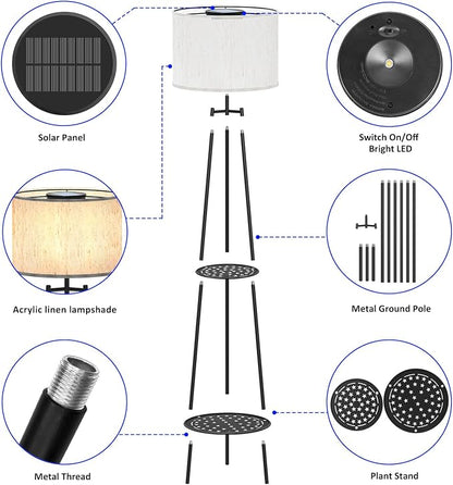 MXwcy 2Pack Solar Outdoor Floor Lamps with Plant Shelves, Waterproof Solar Standing Lamps for Patio Porch Garden Yard, Auto On/Off Warm LED Outdoor Floor Lights, Cordless 2-Tier Plant Stand Decor