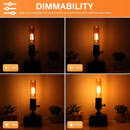 ToBeGreat T30 Light Bulbs 4 Watt Equivalent 40W Bulb E26 Tubular Bulbs T10 Amber LED Bulb Warm White 2200K Chandelier Desk Lamp Kitchen Bedbroom Bathroom,Dimmable,2 Pack