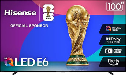 Hisense 100" Class E6 Series QLED 4K UHD Smart Fire TV (100E6QF, 2025 Model) - QLED, Native 144Hz, Dolby Vision IQ · Atmos, Motion Rate 240, HDR 10+, Game Mode Pro, Voice Remote with Alexa