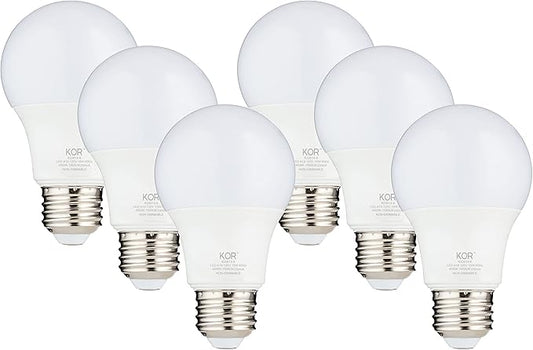 KOR 6 Pack A19 LED Light Bulb, 100W Equivalent, 4000K Cool White, 1500 Lumens, Efficient 15 Watt Replacement Bulbs with E26 Standard Base, 10000 Long Life Hours, Non-Dimmable, 80+ CRI, UL Listed