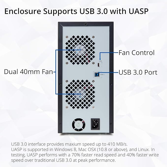 IO CREST Hard Drive Enclosure Supports Multi Bay via USB Interface, Black, 8-Bay