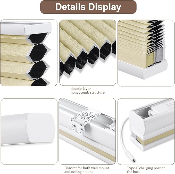 Godark Motorized TDBU Cellular Shades with Remote Control Smart Honeycomb Blinds Compatible with Alexa Google Home Smarthings Custom Double Cellular Blackout for Indoor Windows Doors-Beige