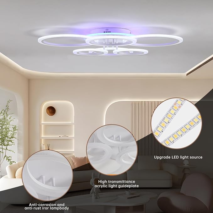 70W Modern Flush Mount Ceiling Light, Dimmable Remote, White | 4200LM Brightness, Adjustable 3000-6000K Lighting, Ideal for Living Room, Bedroom & Kitchen