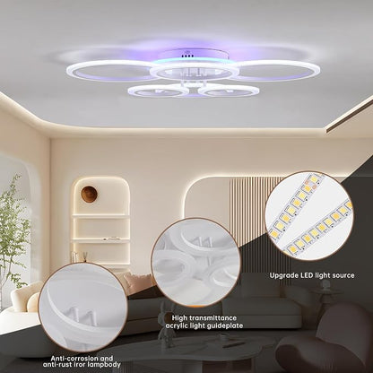 70W Modern Flush Mount Ceiling Light, Dimmable Remote, White | 4200LM Brightness, Adjustable 3000-6000K Lighting, Ideal for Living Room, Bedroom & Kitchen