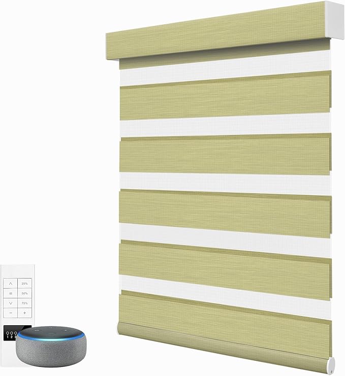 ACMEART Motorized Zebra Blinds,Smart APP & Remote Control Light Filtering Zebra Shades,Compatible with Alexa,Custom Size Electric Window Blinds for Home Office (Lemon Green)