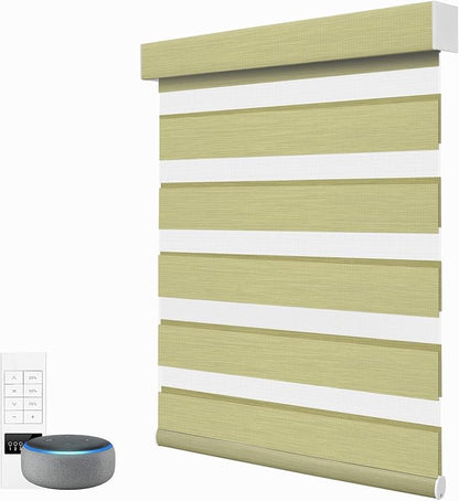 ACMEART Motorized Zebra Blinds,Smart APP & Remote Control Light Filtering Zebra Shades,Compatible with Alexa,Custom Size Electric Window Blinds for Home Office (Lemon Green)