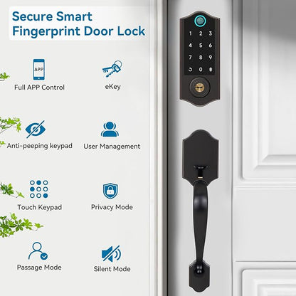 Fingerprint Smart Door Lock for Front Door with Handle Set, App Control, Keyless Entry Keyless Deadbolt, Digital Electronic Touchscreen Keypad, Auto Lock, Aged Bronze