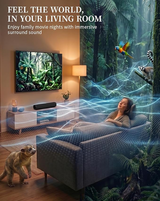 Sound Bar for Smart TV, Sound Bar, Bluetooth Sound bar, with Optical/AUX/HD ARC, Surround Sound Speakers, Surround Sound System for TV/PC/Gaming/Projectors, Wall Mountable PC Soundbar