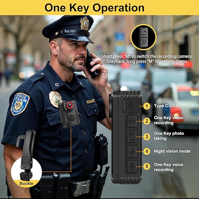 Body Camera with Audio and Video Recording: 1080P FHD Body Cam with Night Vision, 10HR Battery, 2.0" Screen, 128GB Wearable Camera, Bodycam for Traveling, Law Enforcement, Outdoors Activities