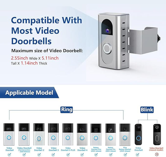 KIMILAR Anti-Theft Video Doorbell Mount Compatible with Ring/Blink Wireless Video Doorbell, Adjustable Mounting Bracket Accessories for Houses, Apartments, Businesses, Not for Security Door