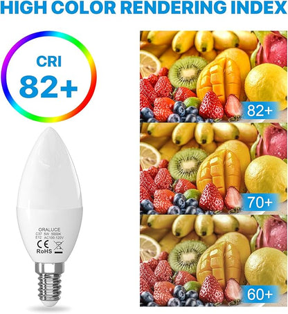 ORALUCE 丨 Bundle - Candelabra Light Bulbs Warm White 5000K (Pack of 6) & Smart LED Bulb A19 Wi-Fi and Bluetooth (Pack of 4)