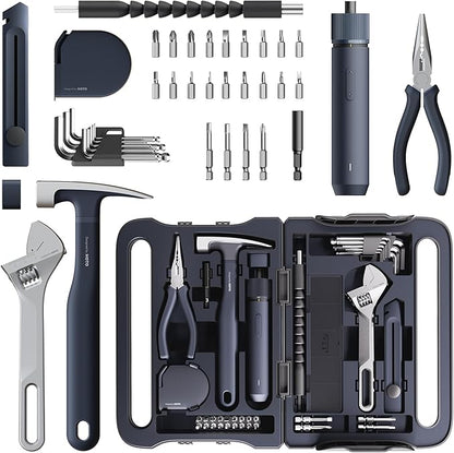 HOTO 40-Piece Tool Kit for Dorm, Household Essentials Tool Set | 14 Tools & 26 Accessories, Smart Electric Screwdriver (LED, 3 Torque), Pro-Grade Compact Organizer
