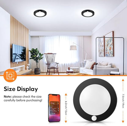 2-Pack Motion Sensor LED Ceiling Lights, 15W-100W Equivalent, 1200LM 3 Colors in 1(3000K/4000K/5000K), 7.5inch Black Flush Mount Lighting Fixture for Closet Room, Hallways, Laundry Room, Non-Dimmable