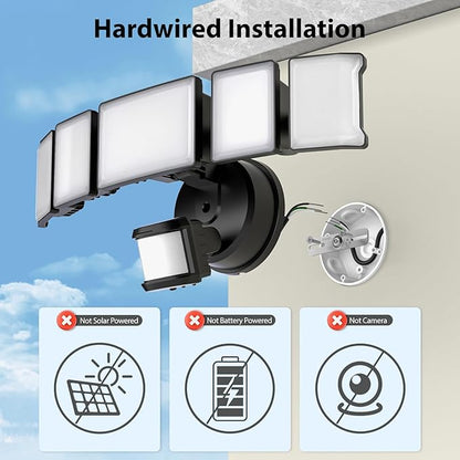 Olafus 18000LM Ultra Bright Motion Sensor Outdoor Lights, 5 Heads Flood Light, IP65 Waterproof LED Security Light, 6500K Dusk to Dawn Outdoor Lighting for Large Outdoor Areas Garage, Backyard, Black