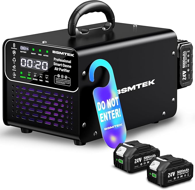 Cordless Ozone Generator - 1,000,000mg/h Professional Grade Covers 10000 Sq-Ft+, 2026 Upgraded Portable Deisgn with 2x 5000mAh Battery for 8-10 Hours Use, With Remote Control, Black