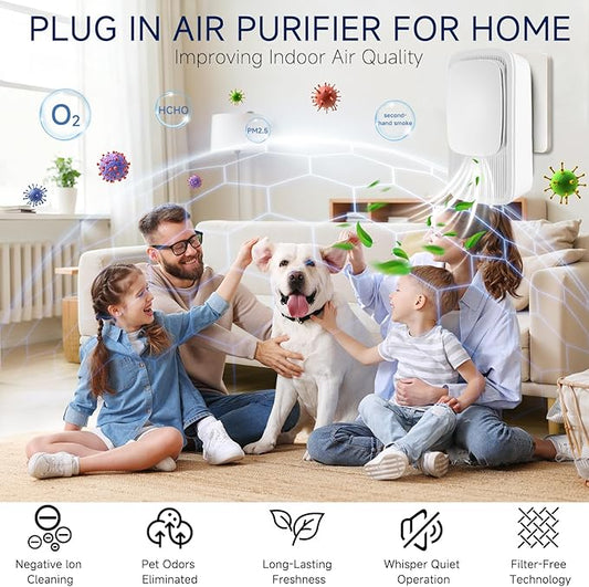 Plug In Negative Ion Air Purifier – 4 Pack Quiet Air Ionizers, Mini Air Fresheners for Home, Bedroom, Office, Kitchen, Portable Odor Eliminator for Smoke, Dust, Pet Smell