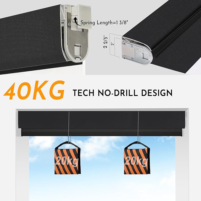 Persilux No Drill No Tools Smart Zebra Blinds Dual Layer Privacy for Day and Night Window Blinds Blackout Cordless Shades for Windows,Thermal Insulated,Custom Sizes,Bella Black,RS2241B-11