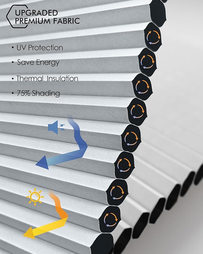 Yoolax Motorized Skylight Shades, Smart Cellular Shades Compatible with Alexa Google, Electric Cordless Honeycomb Blinds with Remote for Roof Inclined Plane Room (Room Darkening White)