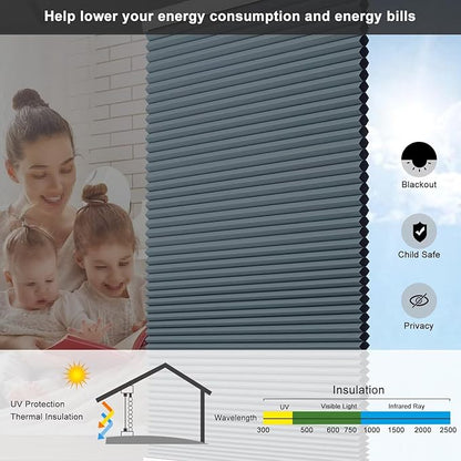 Changshade Cellular Shades Blackout Cordless Custom Size, Honeycomb Indoor Window Blinds Room Darkening 1.5 inch Cell Pleated Easy to Install for Home, Office, Bedroom, Nursey,Dark Blue